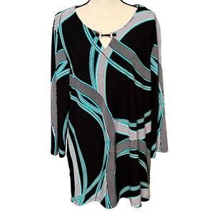 JM Collection Green & Navy Tunic Size 2X